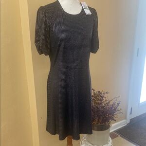 Michael Kors Black Puff Sleeve Sheath Midi Dress